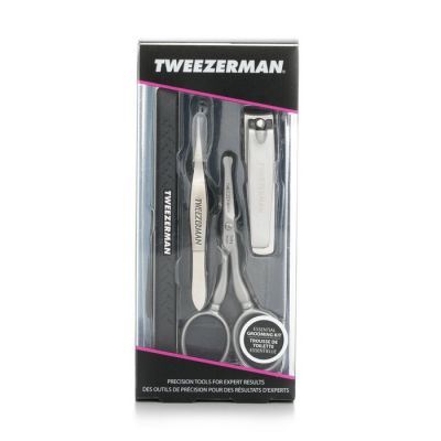 Tweezerman - Ухаживающий Набор: Щипчики для Ногтей + Ножницы для Волос на Лице + Очищающее Средство для Ногтей + Средство для Удаления Заноз  4pcs