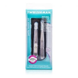 Tweezerman - Petite Tweeze Набор: Скошенный Пинцет + Точечный Пинцет - (With Black Leather Case)  2pcs